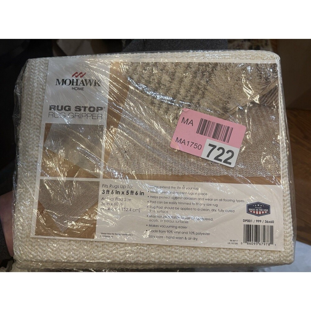 NEW Mohawk Home Ultra Thin Profile 0.01” Cream Non Slip Rug Pad 36" x 60"